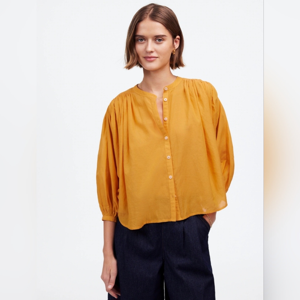 NWOT Madewell Balloon - Sleeve Top in Orange/Yellow Size XS